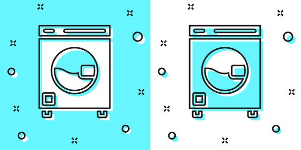 Black line Washer icon isolated on green and white background. Washing machine icon. Clothes washer - laundry machine. Home appliance symbol. Random dynamic shapes. Vector. - Vector, Image