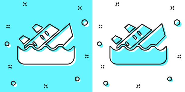 Black line Sinking cruise ship icon isolated on green and white background. Travel tourism nautical transport. Voyage passenger ship, cruise liner. Random dynamic shapes. Vector. - Vector, Image