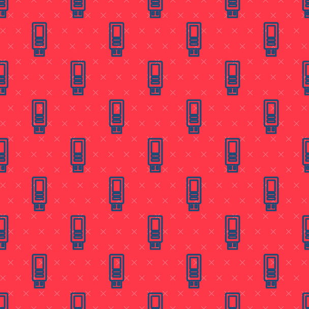 Blue line USB Flash Drive icon isolated seamless pattern on red background. Вектор. - Вектор,изображение