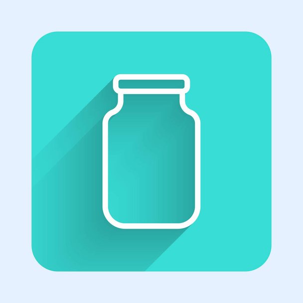 White line Glass jar with screw-cap icon isolated with long shadow. Green square button. Vector. - Vector, Image