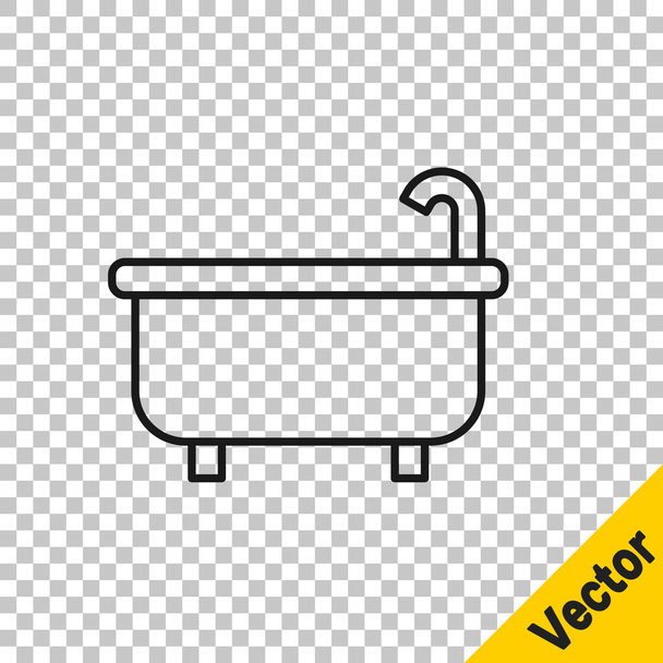 Black line Bathtub icon isolated on transparent background.  Vector. - Vector, Image