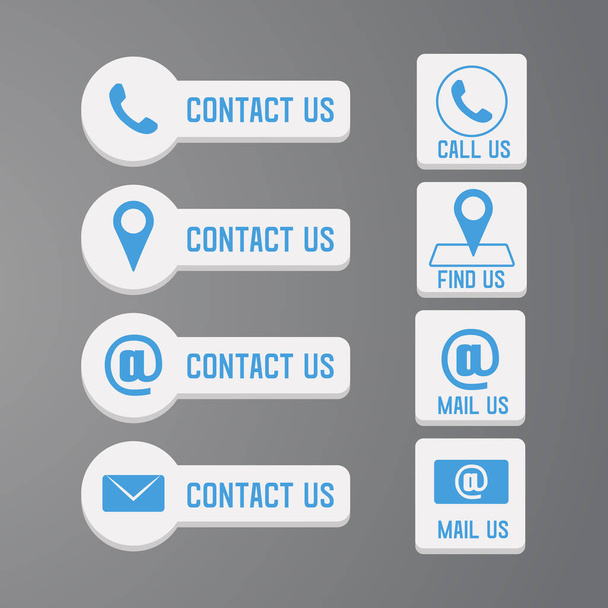 Contact us button set in flat design icon symbol.  Mail, phone, support business button. Contact office icon vector illustration sign - Vector, Image