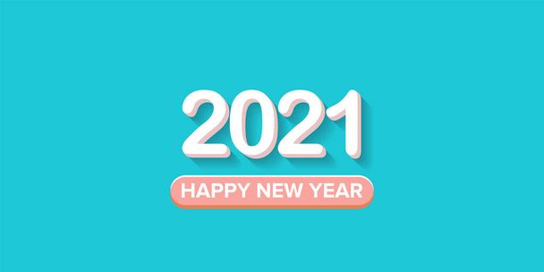 2021 Happy new year creative design horizontal banner background or greeting card with text. vector 2021 new year numbers with shadow isolated on azure abstract background - Vector, imagen