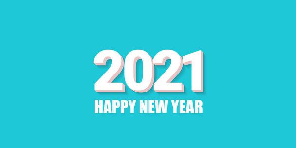 2021 Happy new year creative design horizontal banner background or greeting card with text. vector 2021 new year numbers with shadow isolated on azure abstract background - Vektör, Görsel