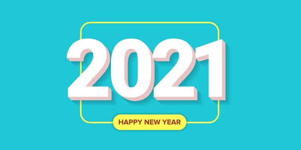 2021 Happy new year creative design horizontal banner background or greeting card with text. vector 2021 new year numbers with shadow isolated on azure abstract background - Wektor, obraz