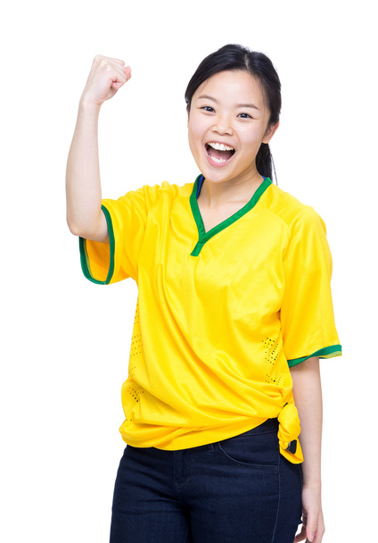 Excited asian female football supporter - Photo, Image