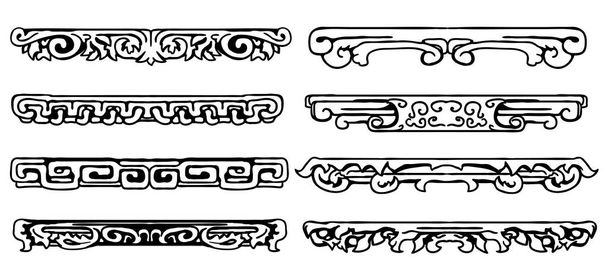 Ornate supporting long line elements decorative black ink design element set, vector illustration, horizontal, isolated - Vektor, obrázek