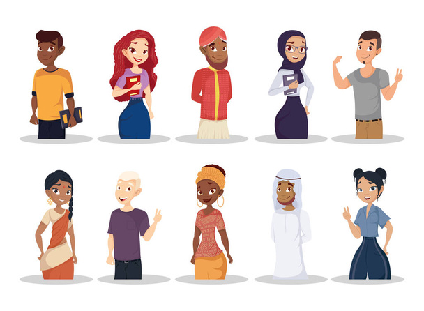молодые люди групповое разнообразие символов - Вектор,изображение