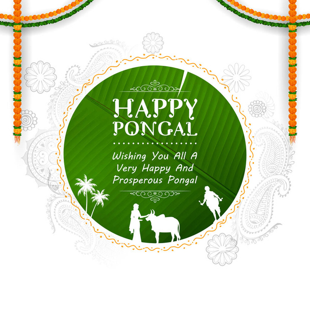 illustration of Happy Pongal Holiday Harvest Festival of Tamil Nadu South India greeting background - Vector, Image