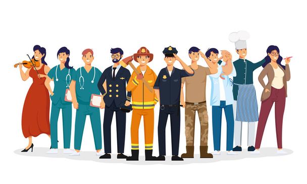 munkavállalók csoportja foglalkozások avatars karakterek - Vektor, kép