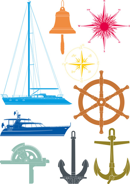 tengeri és vitorlázás szimbólumok - Vektor, kép