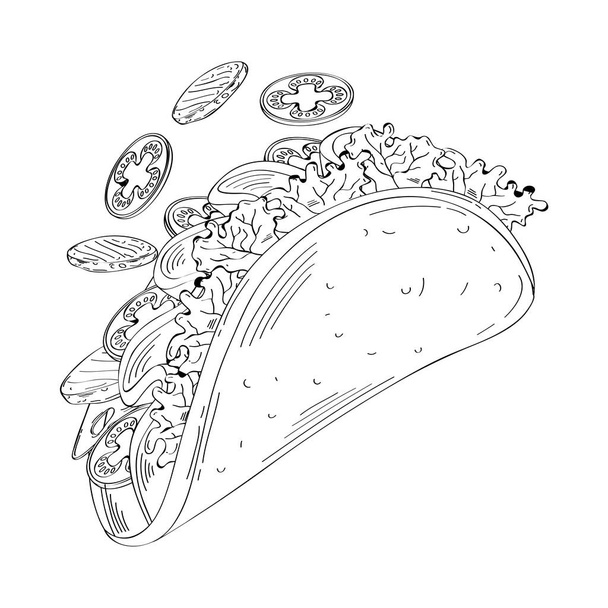 deliciosos tacos fast food ícone desenhado - Vetor, Imagem