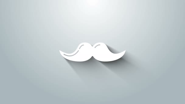 Witte snor pictogram geïsoleerd op grijze achtergrond. Barbershop symbool. Gezichtshaar stijl. 4K Video motion grafische animatie - Video