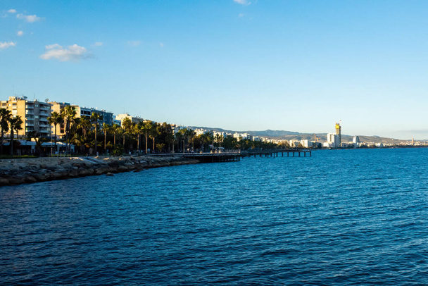 April 22, 2019, Limassol, Cyprus. Mediterranean sea promenade on a clear Sunny day. - Фото, зображення