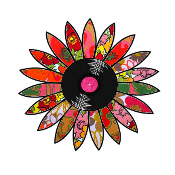 Vinyl record flower with retro floral print. Great retro gift for hippie friends, hipsters, and flower children. - Photo, Image
