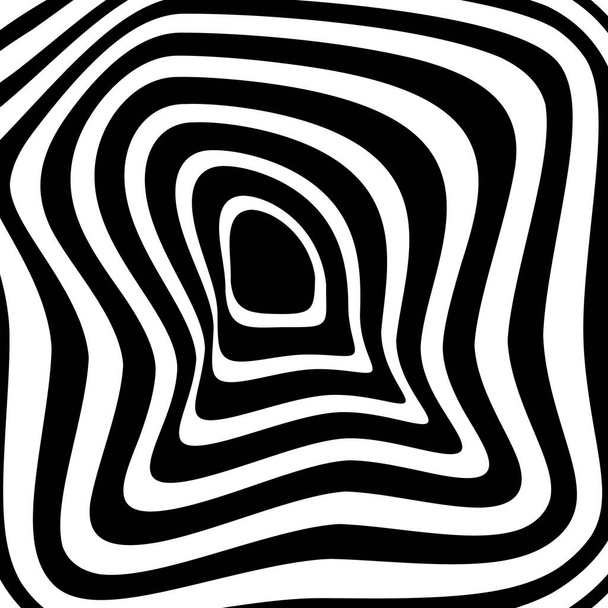 Abstract white distorted concentric stripes. Vector illustration. Design element for logo, sign, symbol, tattoo, web pages, prints, posters, template, monochrome pattern and abstract background - Vector, Image