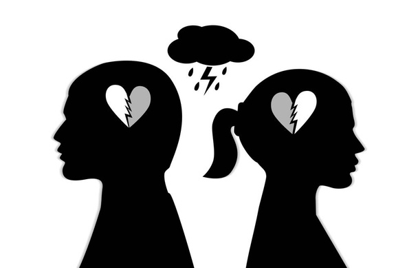 Silhouette eines Paares mit gebrochenem Herzen - Vektor, Bild