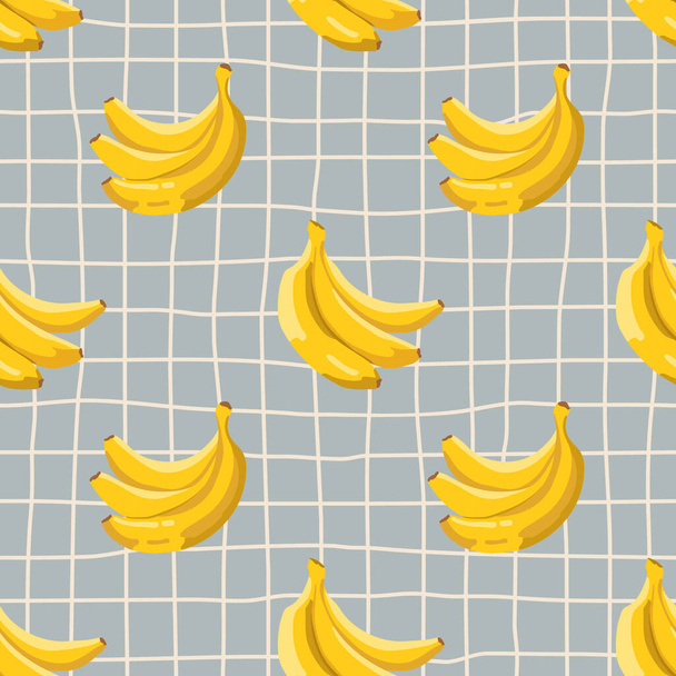 Patrón de verano sin costura vectorial con plátanos sobre fondo de geometría retro. - Vector, imagen