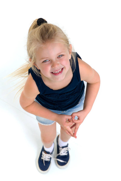 Top view of joyful blonde girl - Fotografie, Obrázek