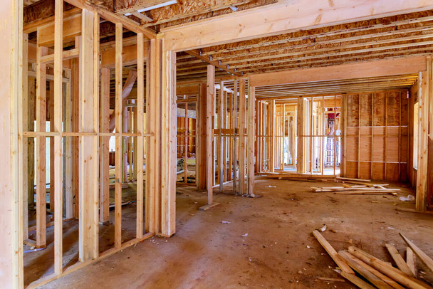 New residential home framing interior view under construction new house - Photo, Image