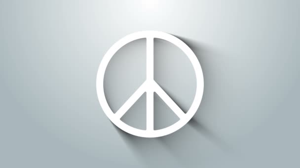 Fehér Béke ikon elszigetelt szürke háttérrel. A béke hippi szimbóluma. 4K Videó mozgás grafikus animáció - Felvétel, videó