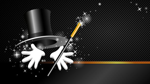 Background with top hat, magic wand and hand - Vetor, Imagem