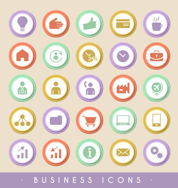 Set of Universal Standard Business Icons on Elegant Modern Three-dimensional Colored Circular Buttons on Colored Background  - Vektor, kép