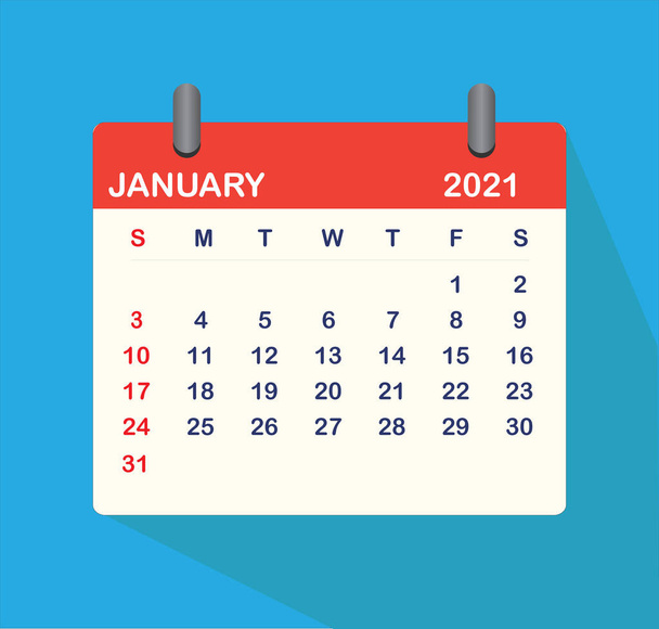 Enero 2021 Icono del calendario. Enero 2021 Firma. Enero 2021 Hoja de calendario. - Vector, Imagen