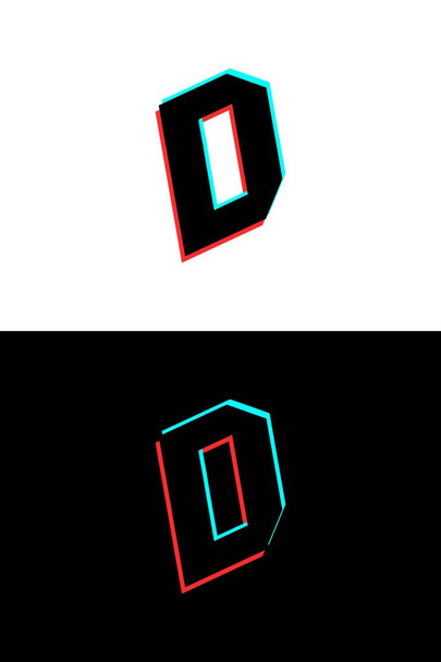 D letter lettertype gemaakt van glitch, stereo effect. Dynamische, gesplitste rode en blauwe kleur. Voor dj-logo, elektromuziekposters, helder logo en meer. Vectorillustratie - Vector, afbeelding