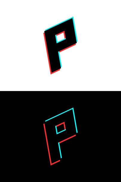P-Buchstabe aus Glitch, Stereo-Effekt. Dynamische, gespaltene rote und blaue Farbe. Für DJ-Logo, Elektromusik-Poster, helles Logo und mehr. Vektorillustration - Vektor, Bild