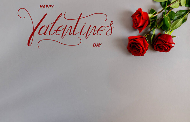 Happy Valentine's day! Card, online banner, greeting card, Flat lay on Valentine's Day With red roses - Foto, Bild