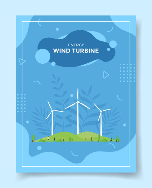 концепція енергетичних вітряних турбін люди навколо вітрових турбін пропелер зелене поле для шаблону банерів, флаєрів, обкладинки книг, журналів зі стилем рідини Векторна ілюстрація дизайну
 - Вектор, зображення