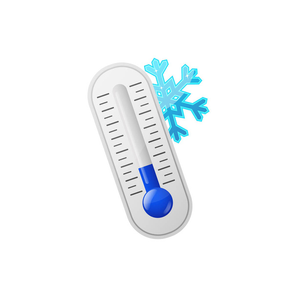 O termômetro e o floco de neve são isolados em um fundo branco. Ícone meteorológico. Ilustração vetorial - Vetor, Imagem