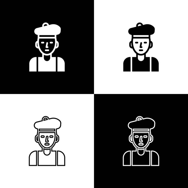 Set French man icon isolated on black and white background.  Vector. - Vector, Image