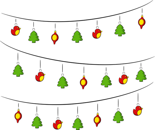 Christmas garland of different Christmas toys, isolated - Вектор,изображение