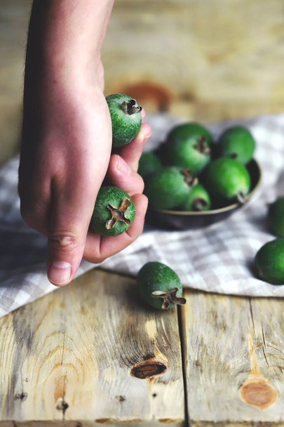 Fresh feijoa fruit in hand. - Foto, Imagem