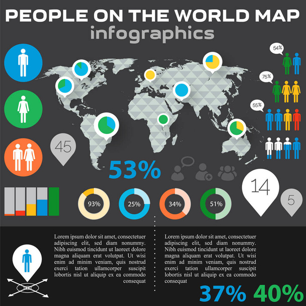 Social Networks, Human Issues, Users Amount, Users Profiles Infographics with polygonal world map and avatar icons - ベクター画像