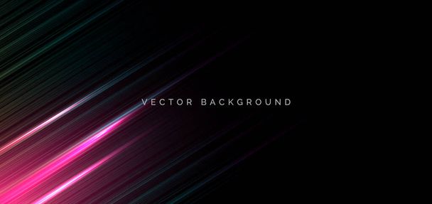 Abstract pink and blue stripe diagonal lines light on black background. Technology concept. Vector illustration   - Wektor, obraz