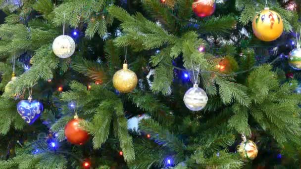 balls on new year and christmas tree - Footage, Video