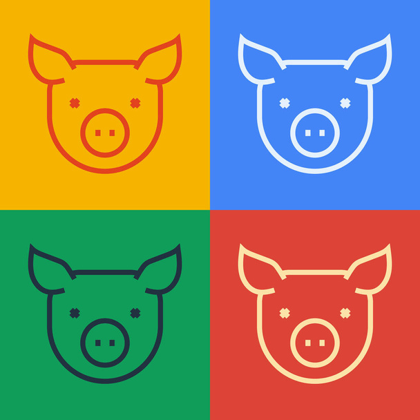 Pop art line Pig icon isolated on color background. Animal symbol.  Vector. - Vektör, Görsel