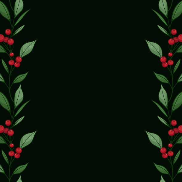 Vector black background with cranberries; for greeting cards, invitations, posters, banners. - Wektor, obraz