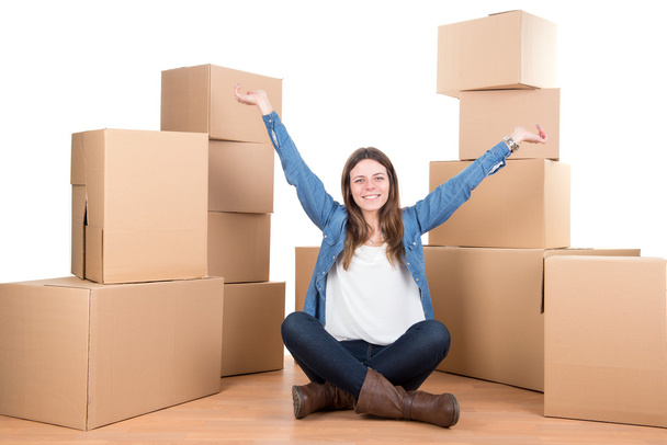 Girl with boxes - Photo, Image