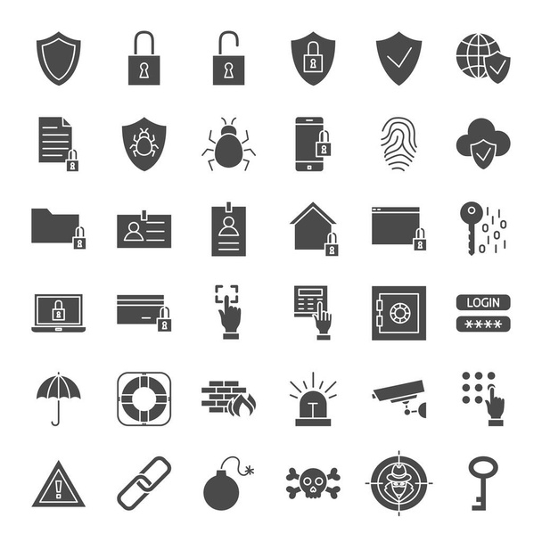 Iconos web sólidos de seguridad - Vector, Imagen