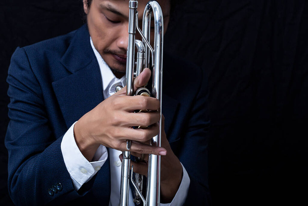 Close-up classic musical trumpet symphony band  - Photo, Image