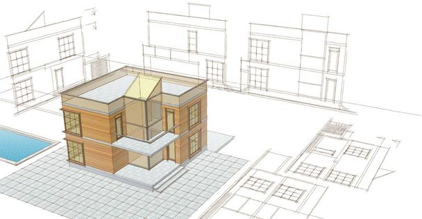 modern house sketch 3d illustration - Photo, Image