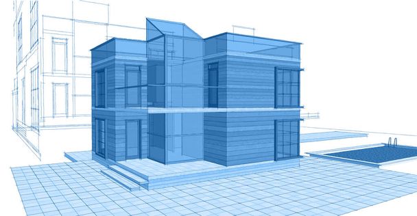 casa bosquejo arquitectónico 3d ilustración - Foto, Imagen