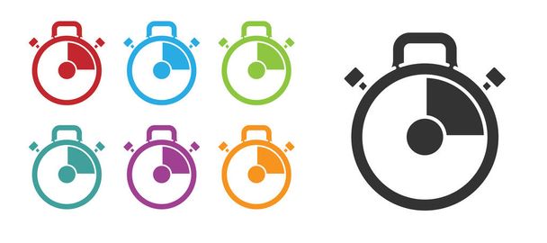 Black Stopwatch icon isolated on white background. Time timer sign. Chronometer sign. Set icons colorful. Vector Illustration. - Vector, Image
