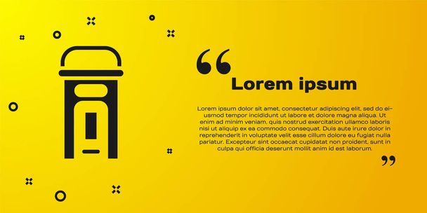 Black London phone booth icon isolated on yellow background. Classic english booth phone in london. English telephone street box.  Vector. - Vector, Image