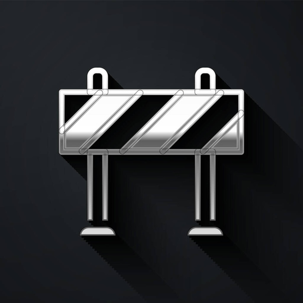 Silver Road barrier icon isolated on black background. Symbol of restricted area which are in under construction processes. Repair works. Long shadow style. Vector. - Vector, Image