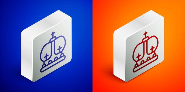 Isometric line British crown icon isolated on blue and orange background. Silver square button. Vector. - Vector, Image